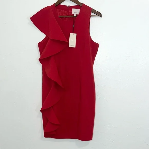 Kimberlin Ruffle Dress Cinq A Sept Kimberlin Dress Cinq A Sept Kimberlin  Cascading Ruffle Mini Red Sheath Dress Size 10